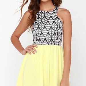 Lulu's Prints and the Popper Yellow Print Dress - Medium